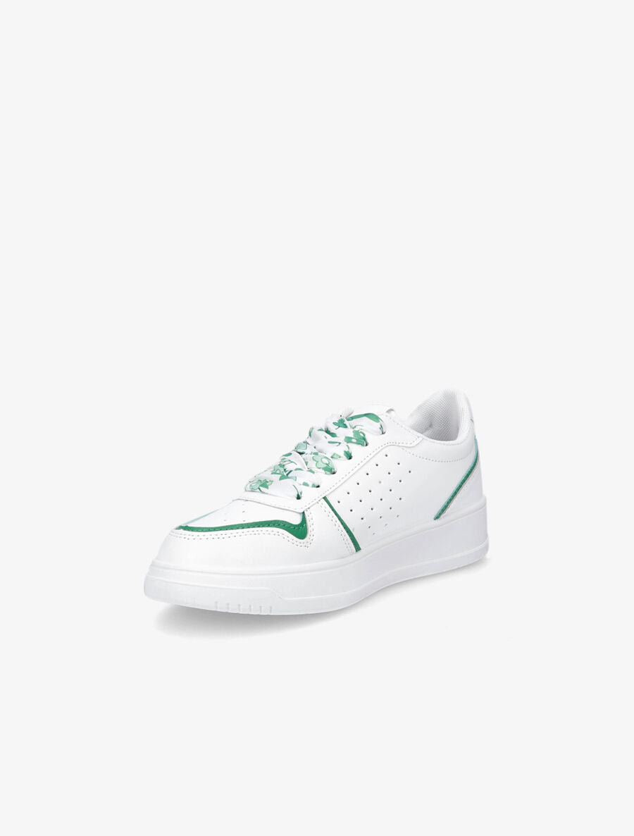 Baskets à lacets fleuris - Blanc/vert - 3