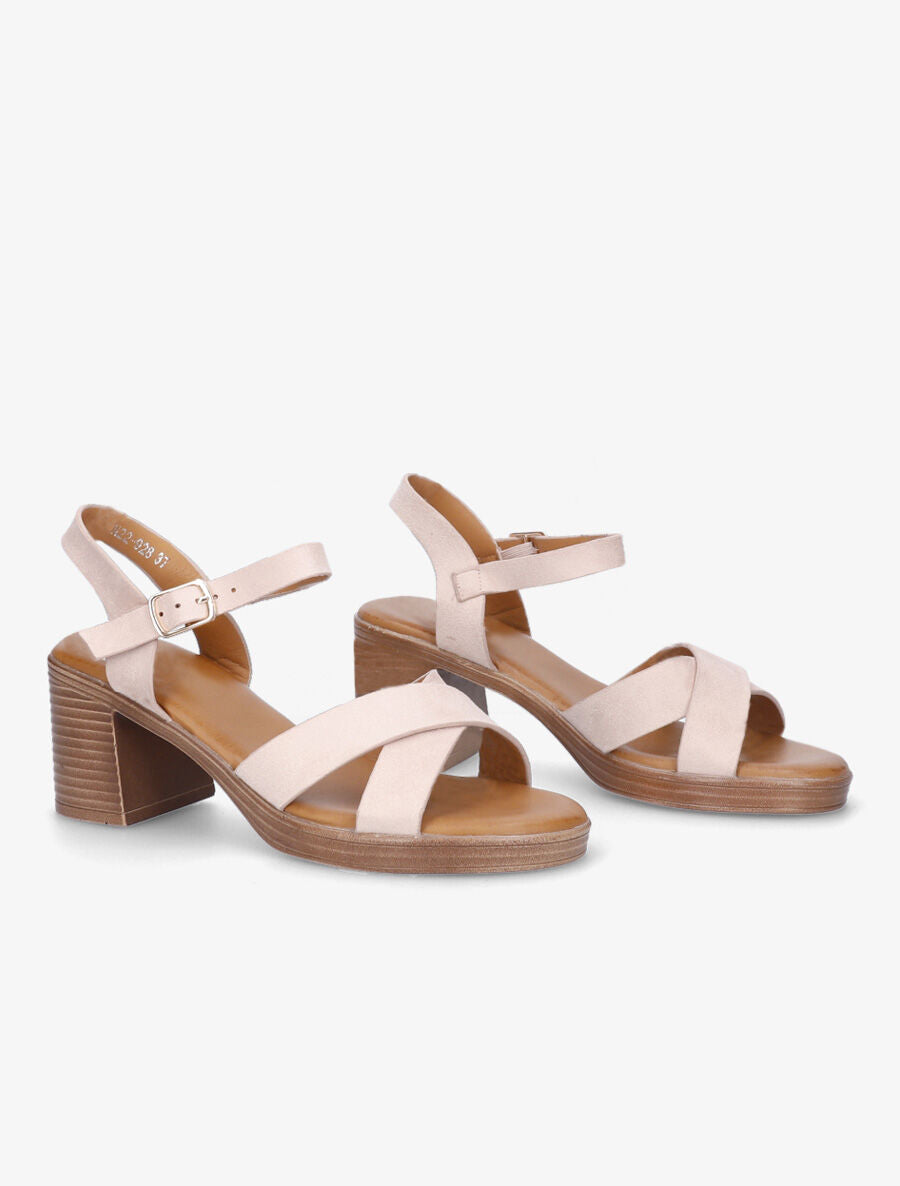 Sandales en suédine à talon bloc - Rose - 4