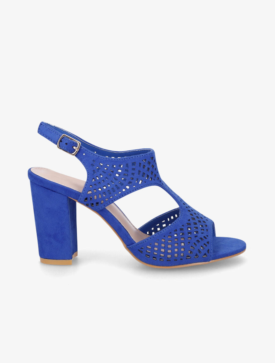 Sandales à talon en suédine perforée - Bleu électrique - 5