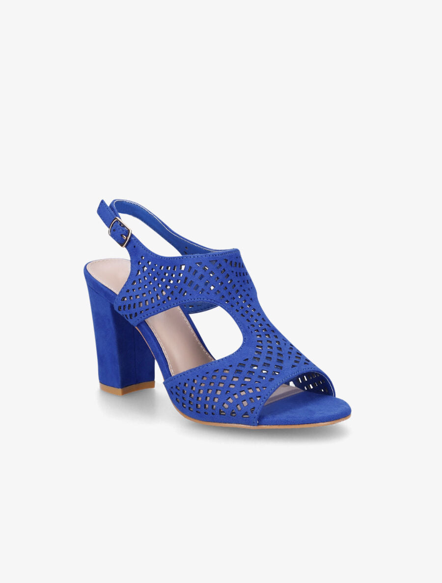 Sandales à talon en suédine perforée - Bleu électrique - 2