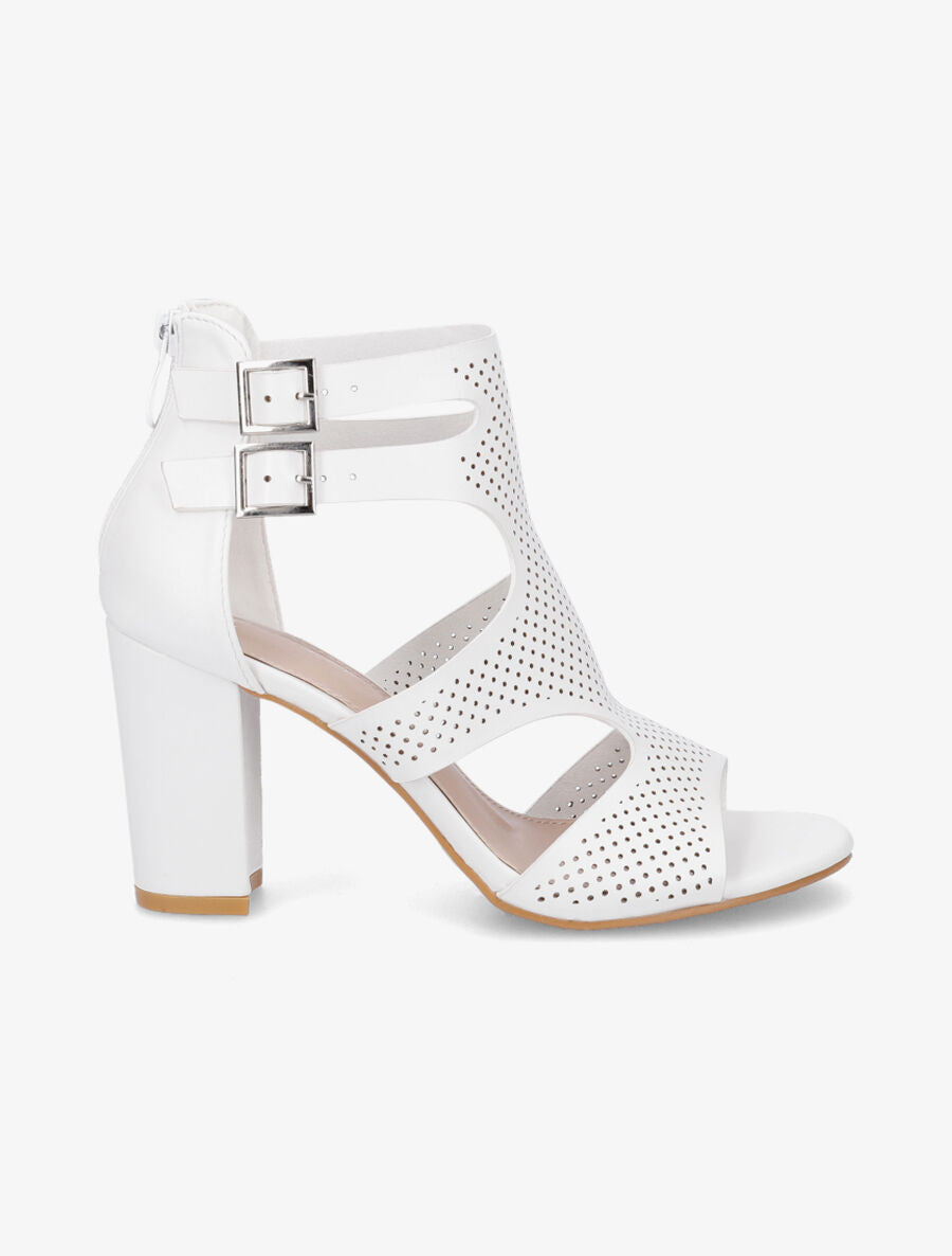 Sandales à talon et double brides à boucle - Blanc - 1