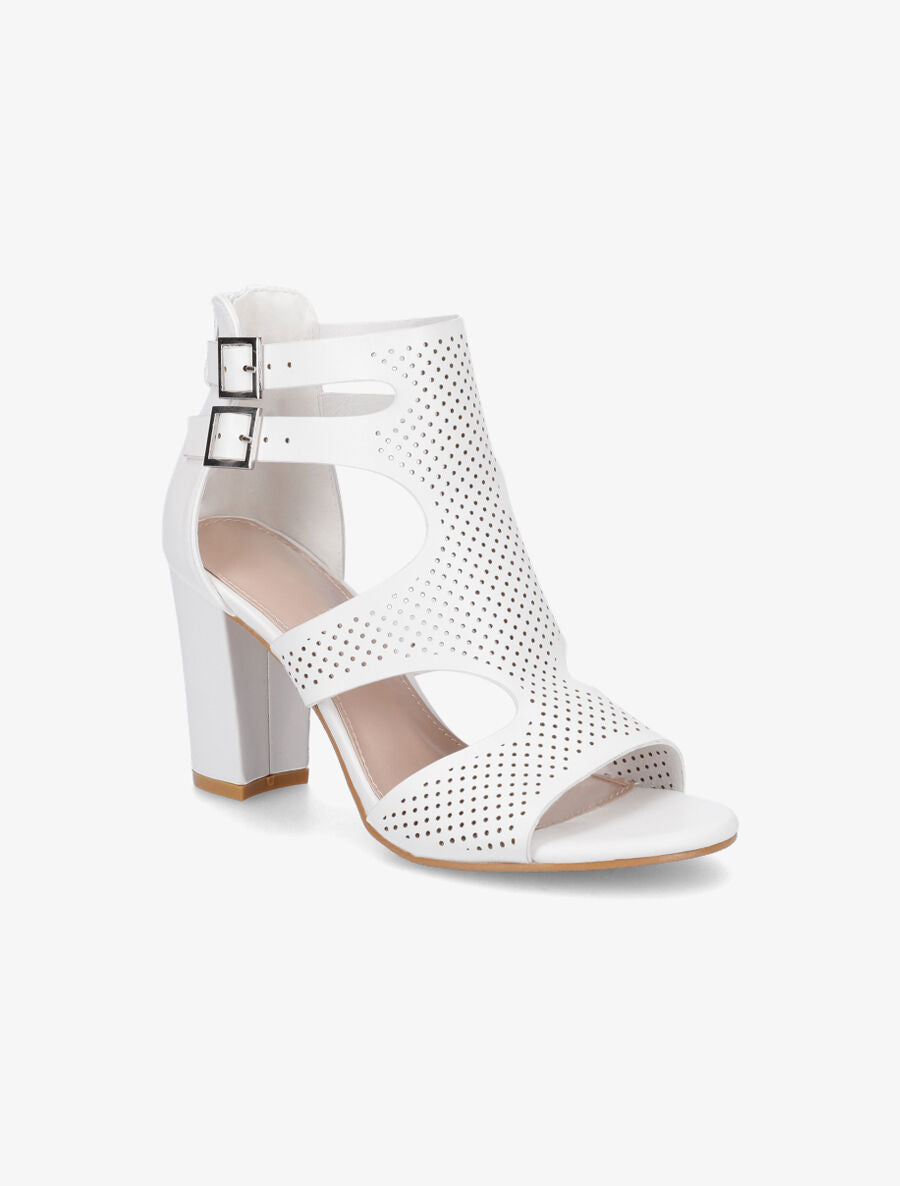 Sandales à talon et double brides à boucle - Blanc - 2