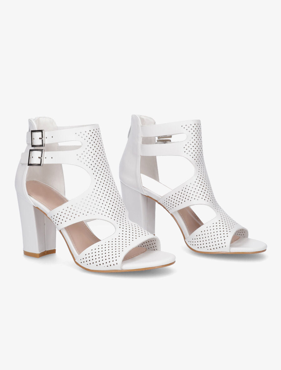 Sandales à talon et double brides à boucle - Blanc - 4