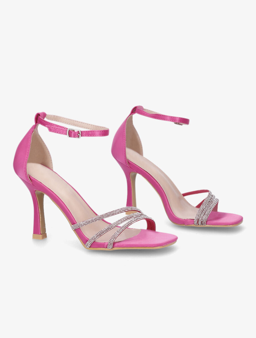 Sandales satinées à talon aiguille et strass - Fuschia - 4