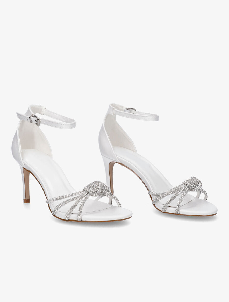 Sandales à talon aiguille et brides ornées de strass - Blanc - 4