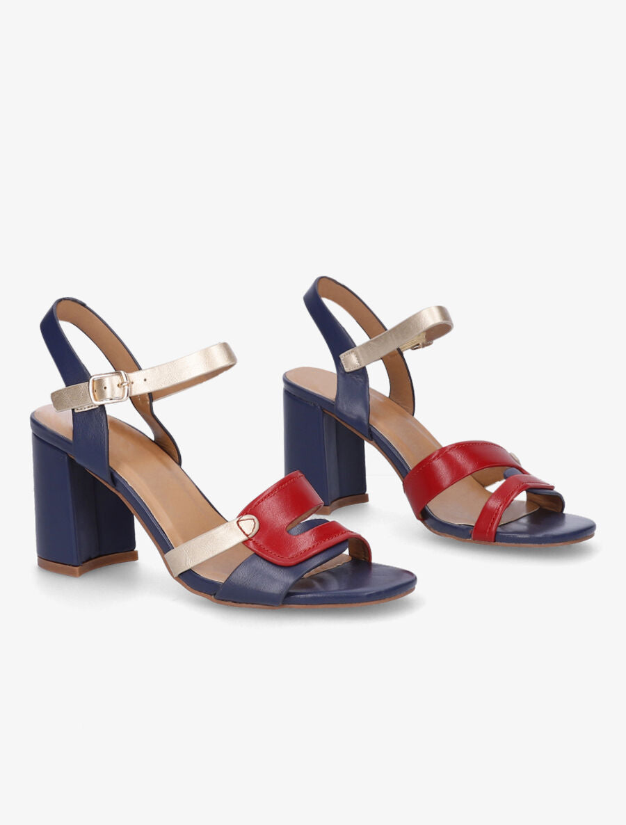 Sandales à talon et bride fantaisie en simili - Marine - 4