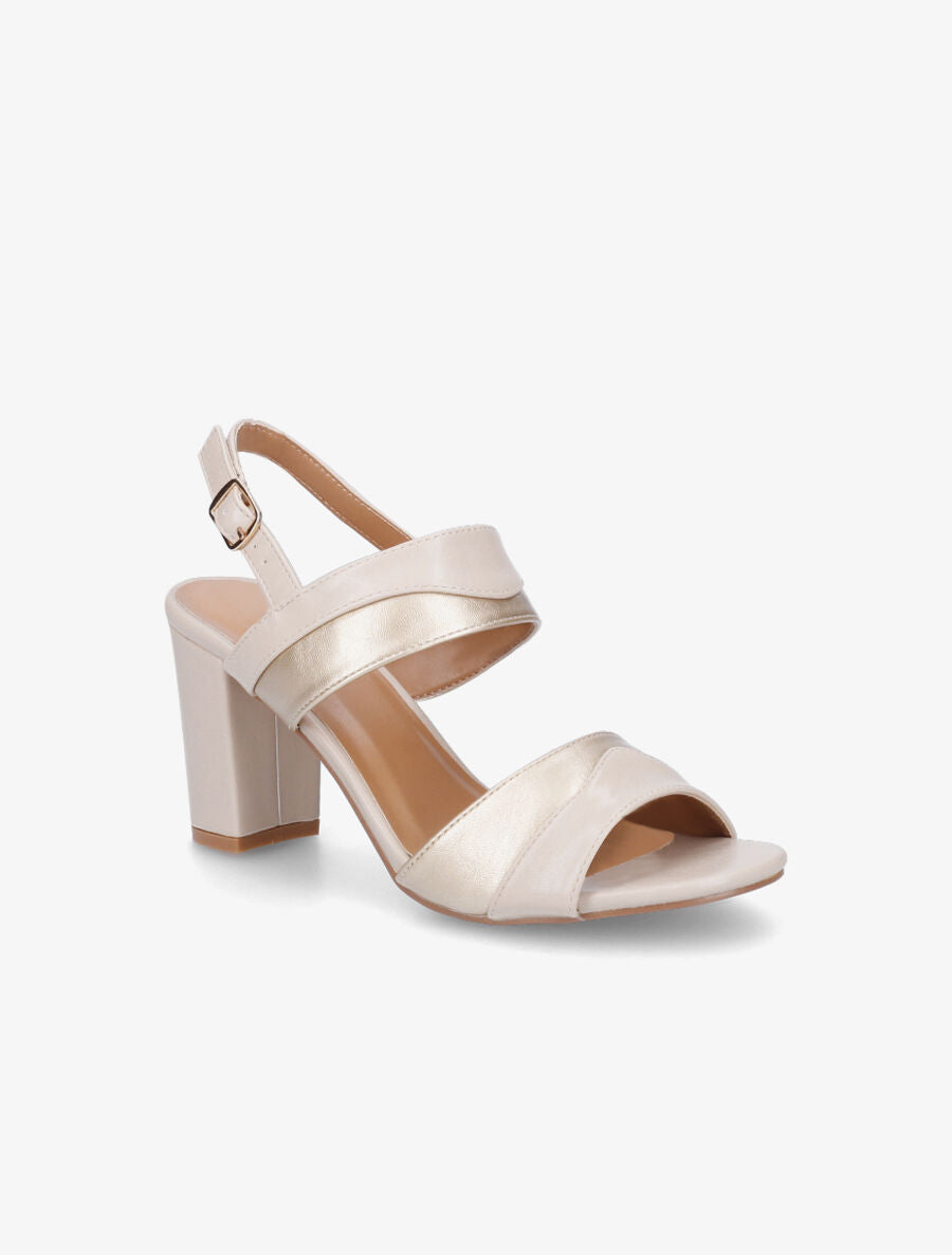 Sandales bicolore à talon en simili - Beige - 2