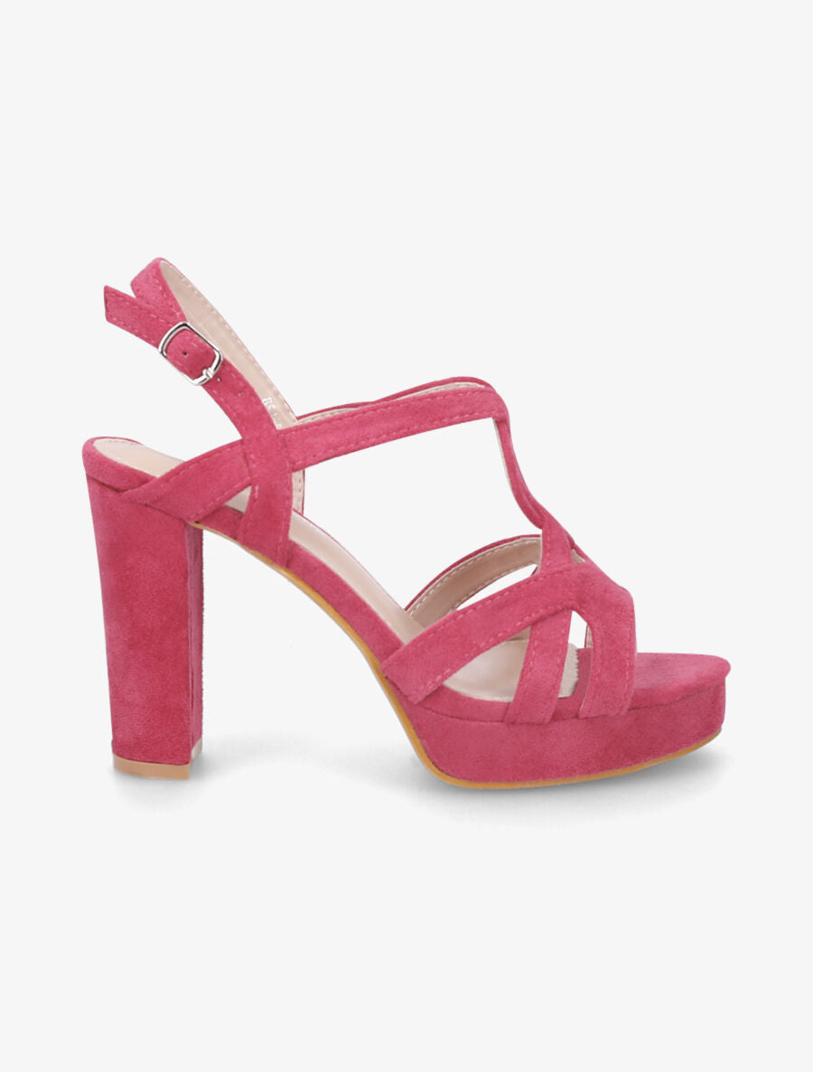 Sandales en suédine à plateforme et talon haut - Fushia - 5