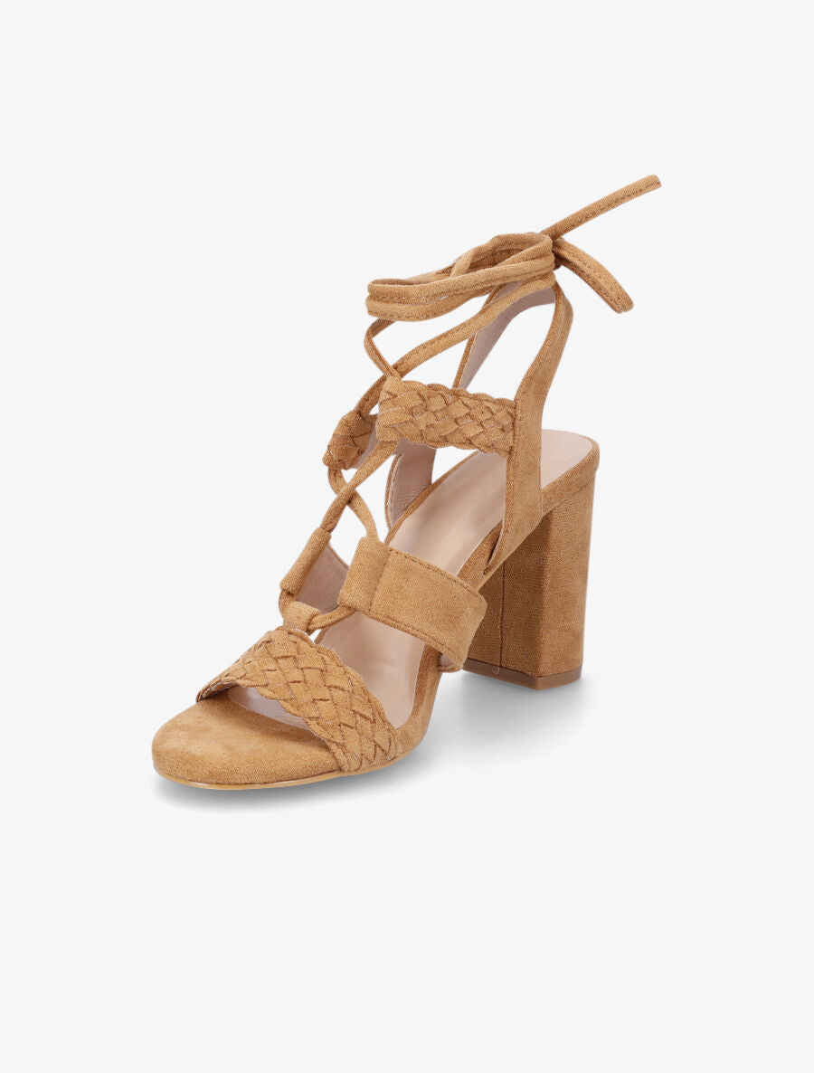Sandales tressées à lacets en suédine - Camel - 3