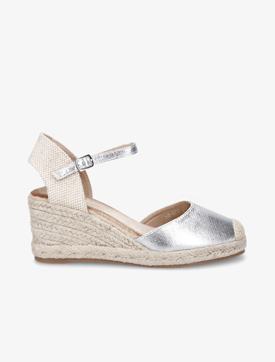 Sandales compensées style espadrilles bi-matière - Argent - 1