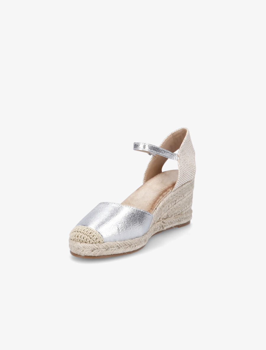 Sandales compensées style espadrilles bi-matière - Argent - 3