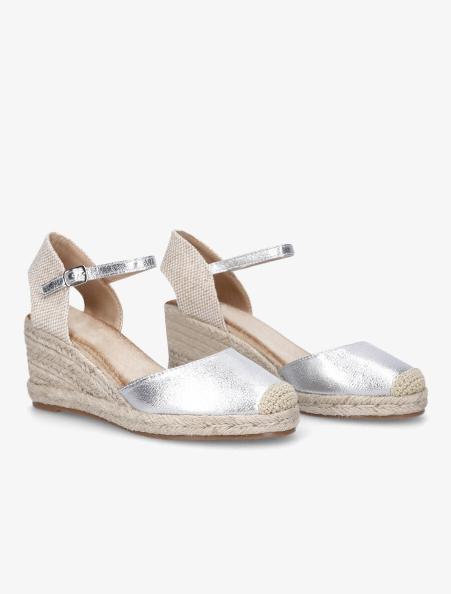 Sandales compensées style espadrilles bi-matière - Argent - 4