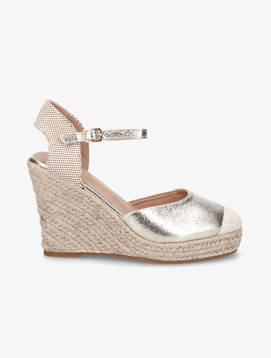 Compensées style espadrilles bi-matière - Or - 1