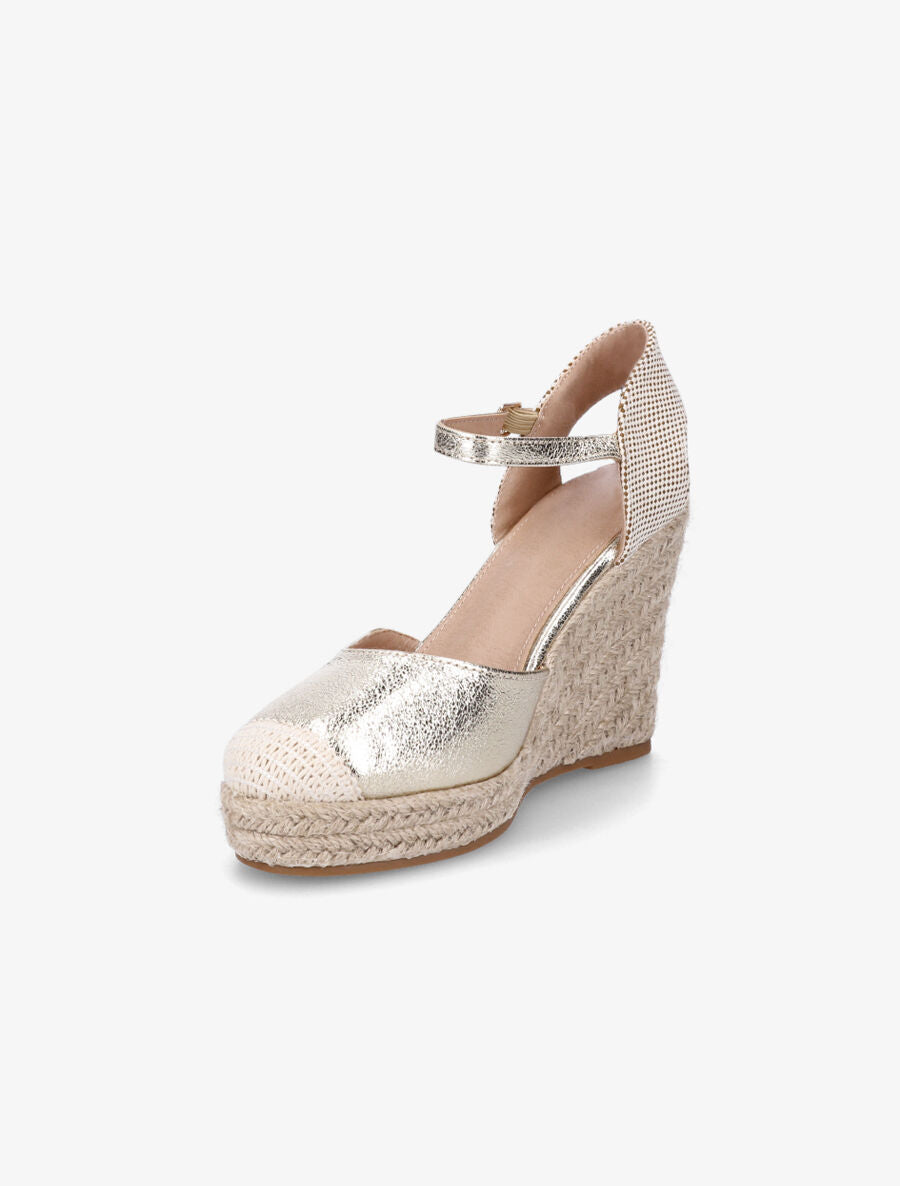 Compensées style espadrilles bi-matière - Or - 3