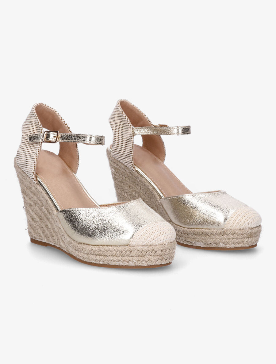 Compensées style espadrilles bi-matière - Or - 4