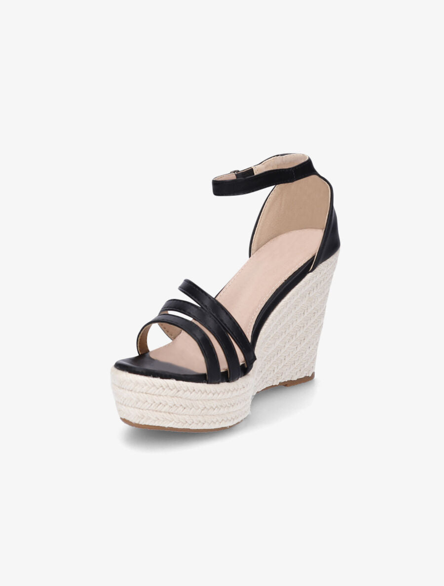 Sandales compensées style espadrilles - Noir - 3