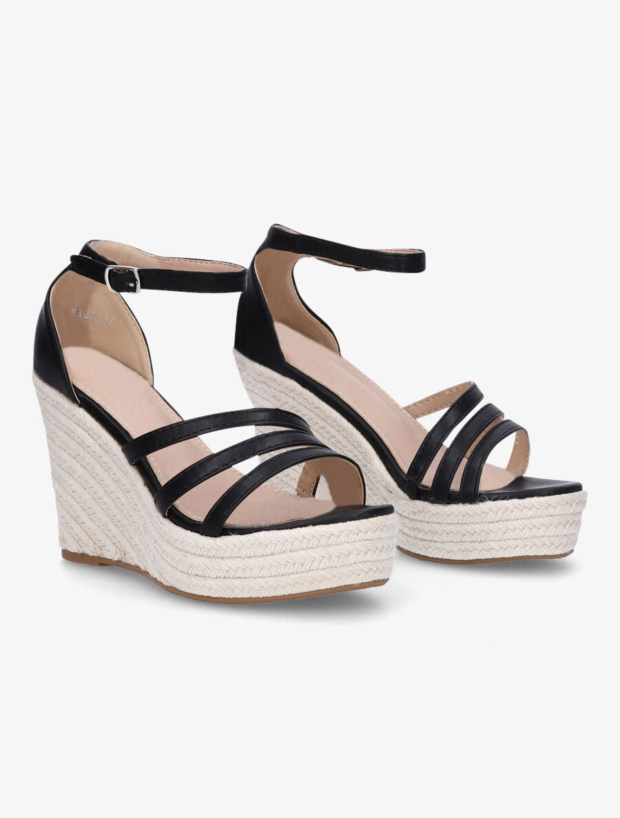 Sandales compensées style espadrilles - Noir - 4