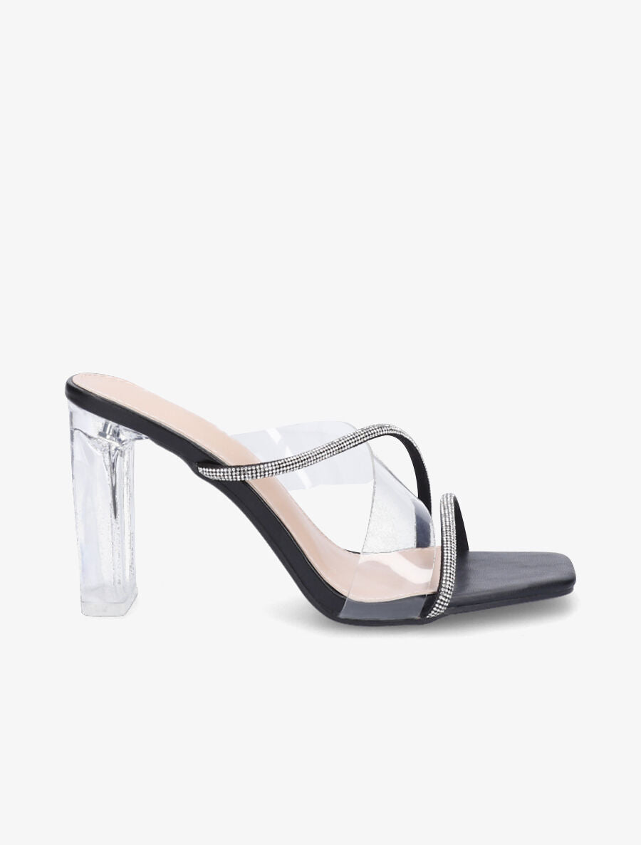 Mules à bande transparente et strass - Noir - 5