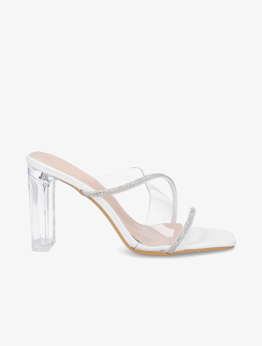 Mules à bande transparente et strass - Blanc - 1