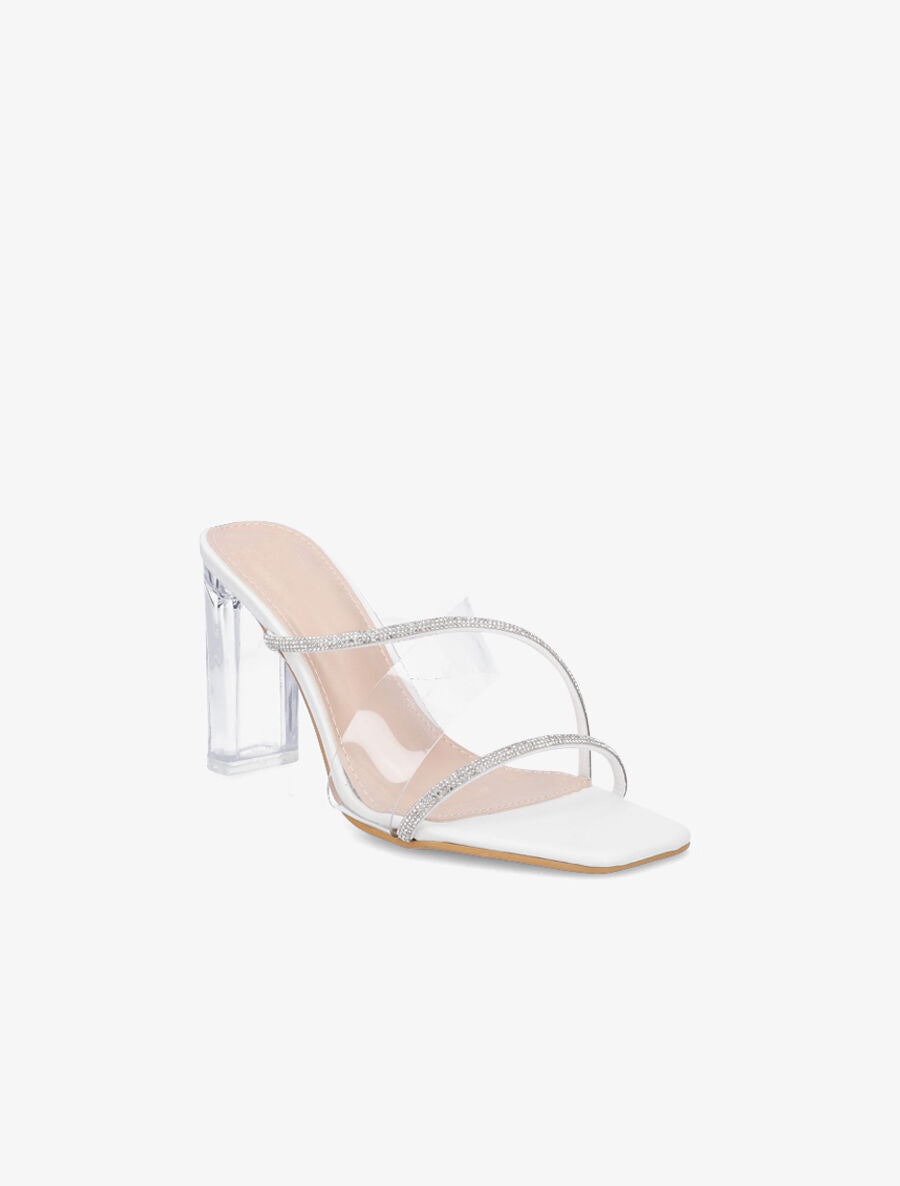 Mules à bande transparente et strass - Blanc - 2