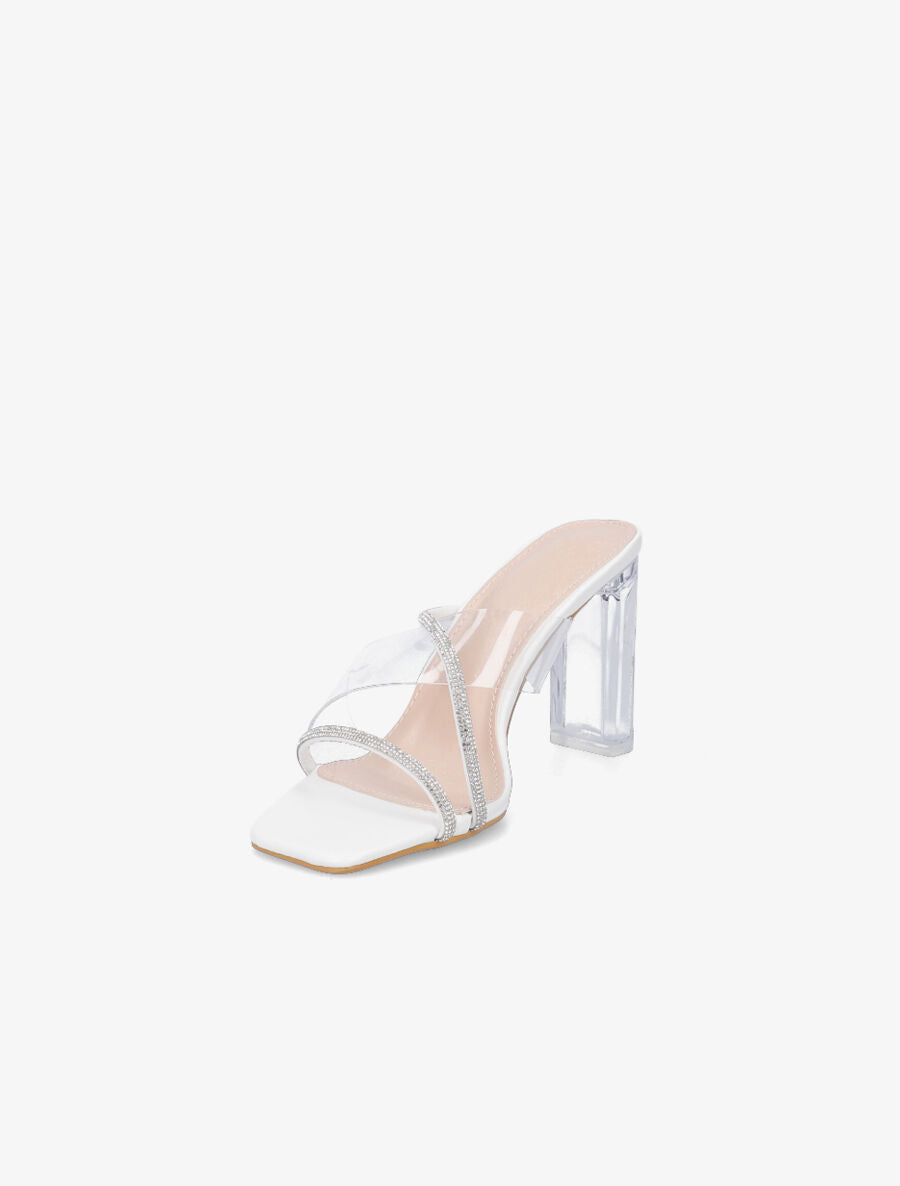 Mules à bande transparente et strass - Blanc - 3