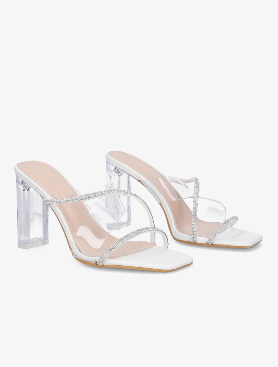 Mules à bande transparente et strass - Blanc - 4