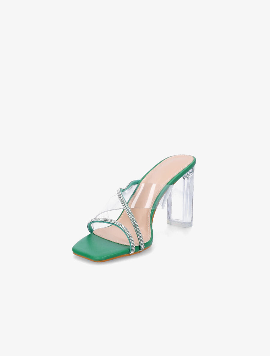 Mules à bande transparente et strass - Vert - 3