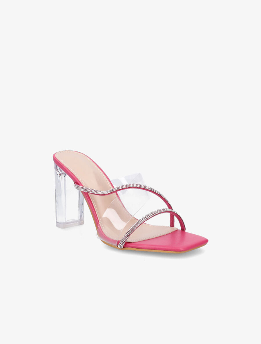 Mules à bande transparente et strass - Fuschia - 2