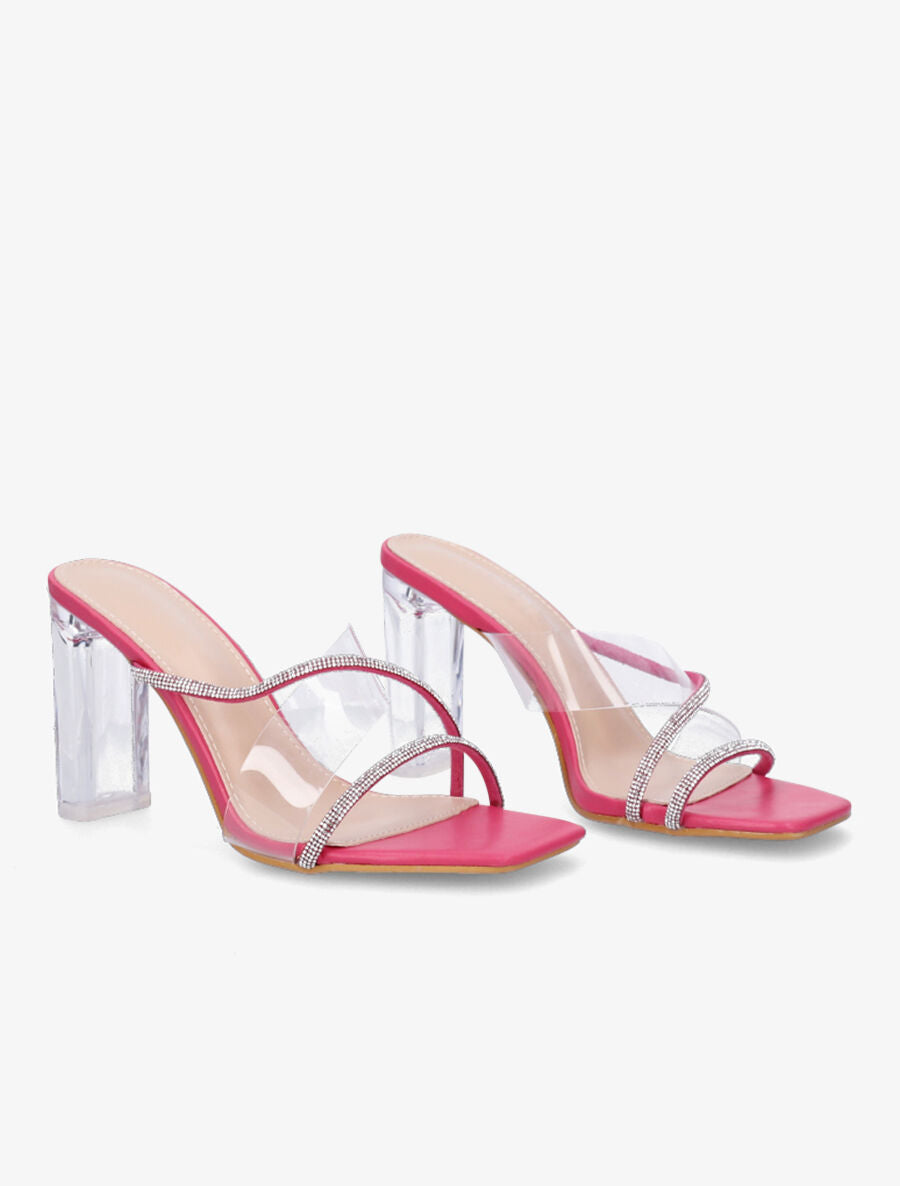 Mules à bande transparente et strass - Fuschia - 4