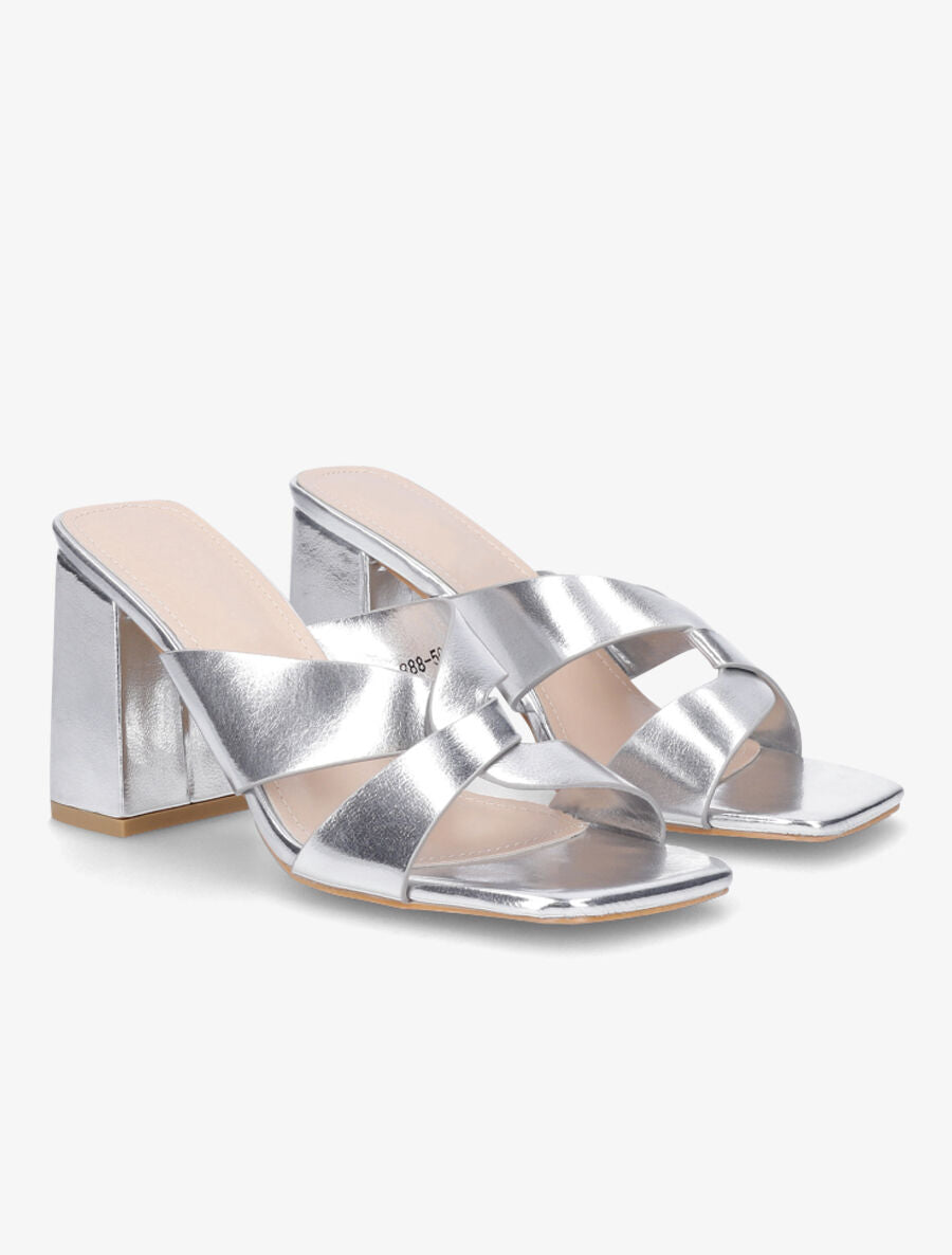 Mules en simili à ganses entelacées - Argent - 4