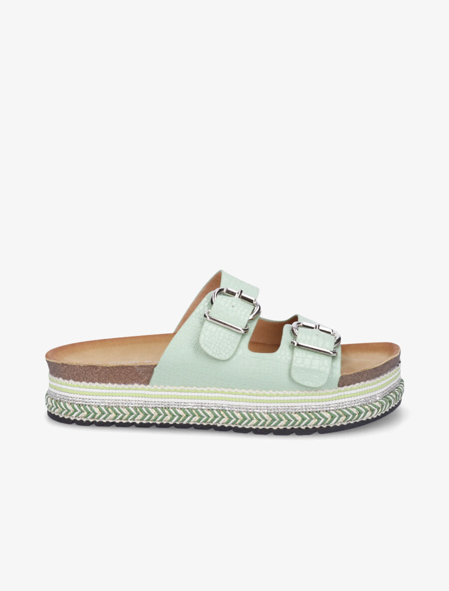 Claquettes croco à plateforme - Vert - 5