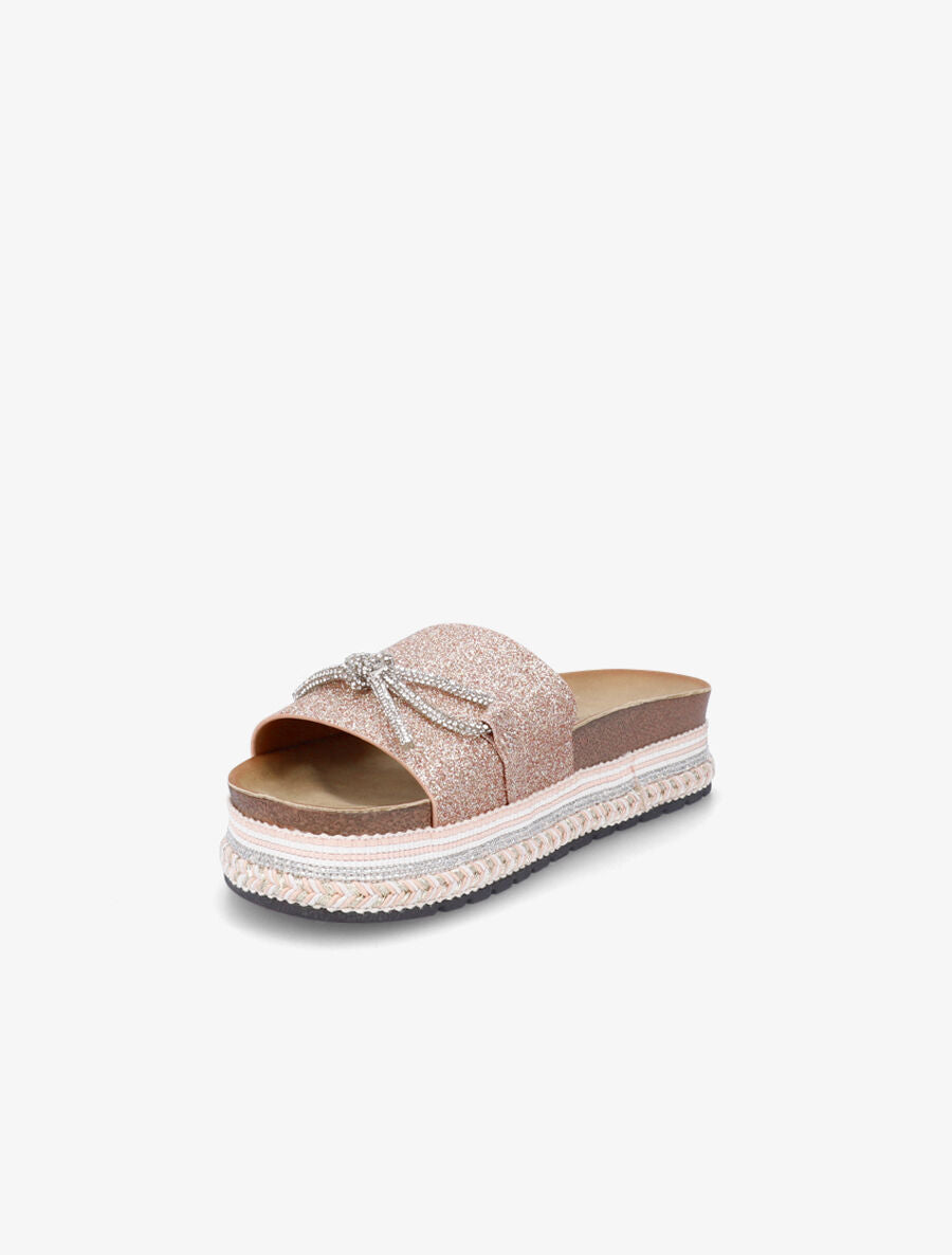 Claquettes à paillettes et noeud en strass - Rose gold - 3