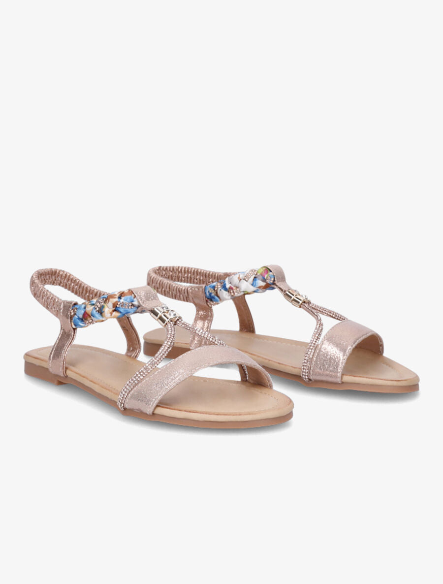 Nu-pieds irisés à tresse et strass - Rose gold - 4