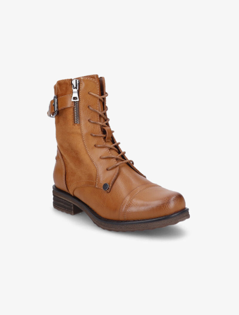 Bottines bi-matière à lacets - Camel - 3