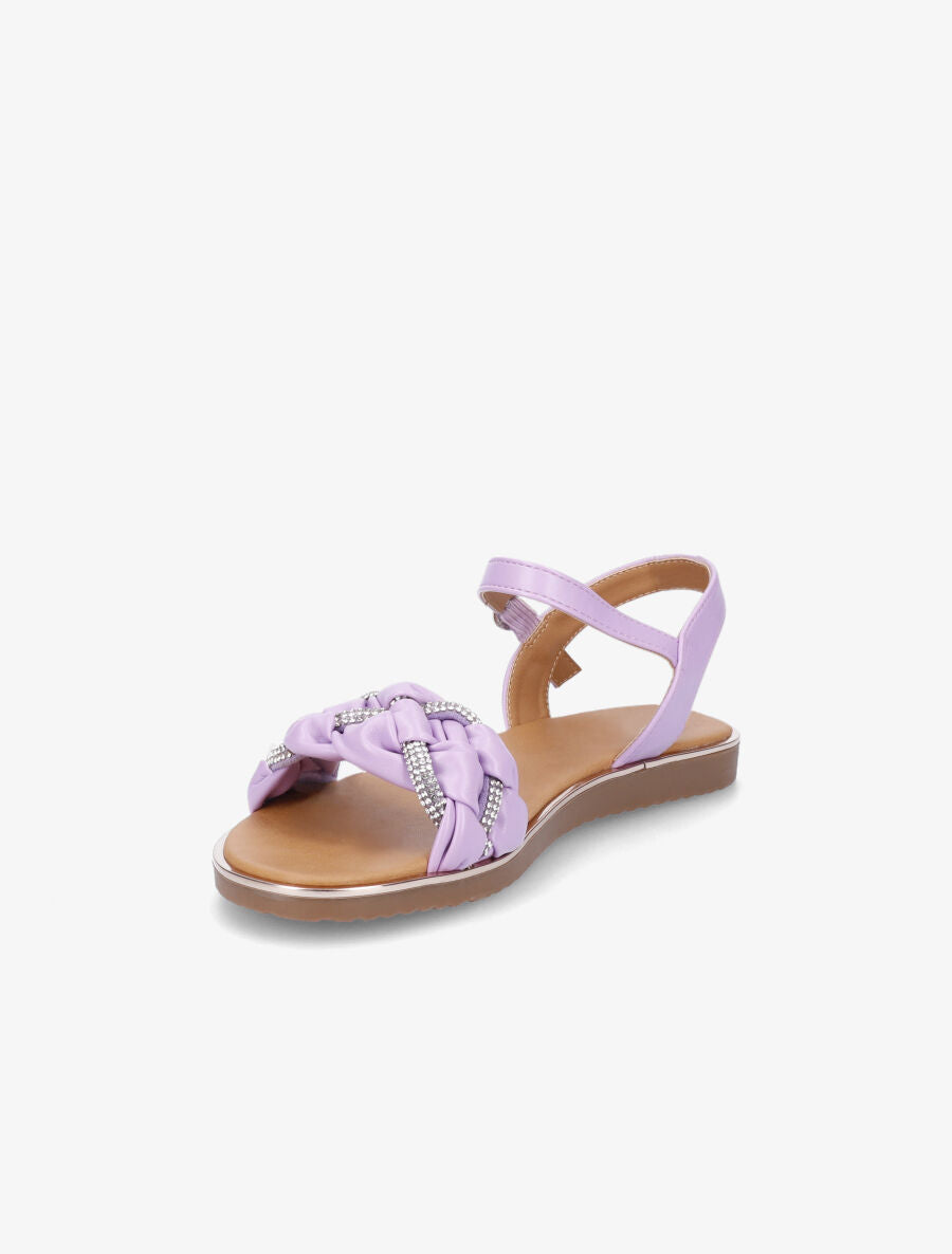 Nu-pieds en simili à bride tressée ornée de strass - Lilas - 3