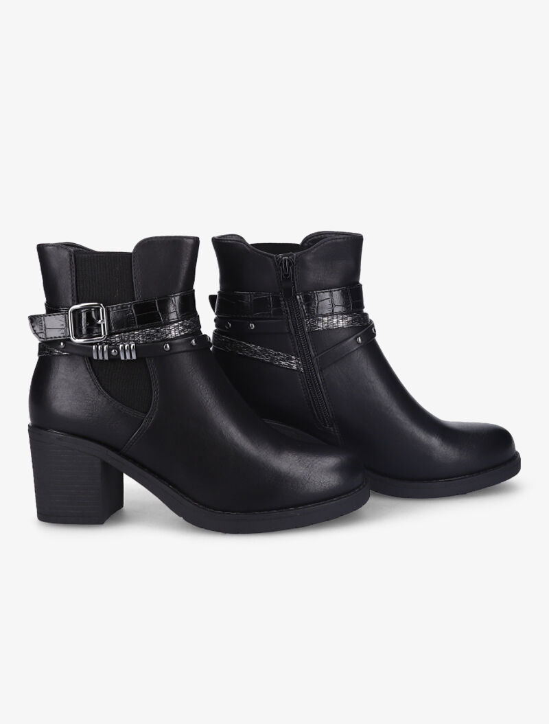 Bottines à talon à brides stylisées - Noir - 5