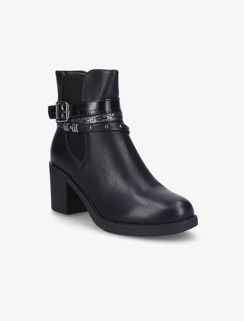 Bottines à talon à brides stylisées - Noir - 2