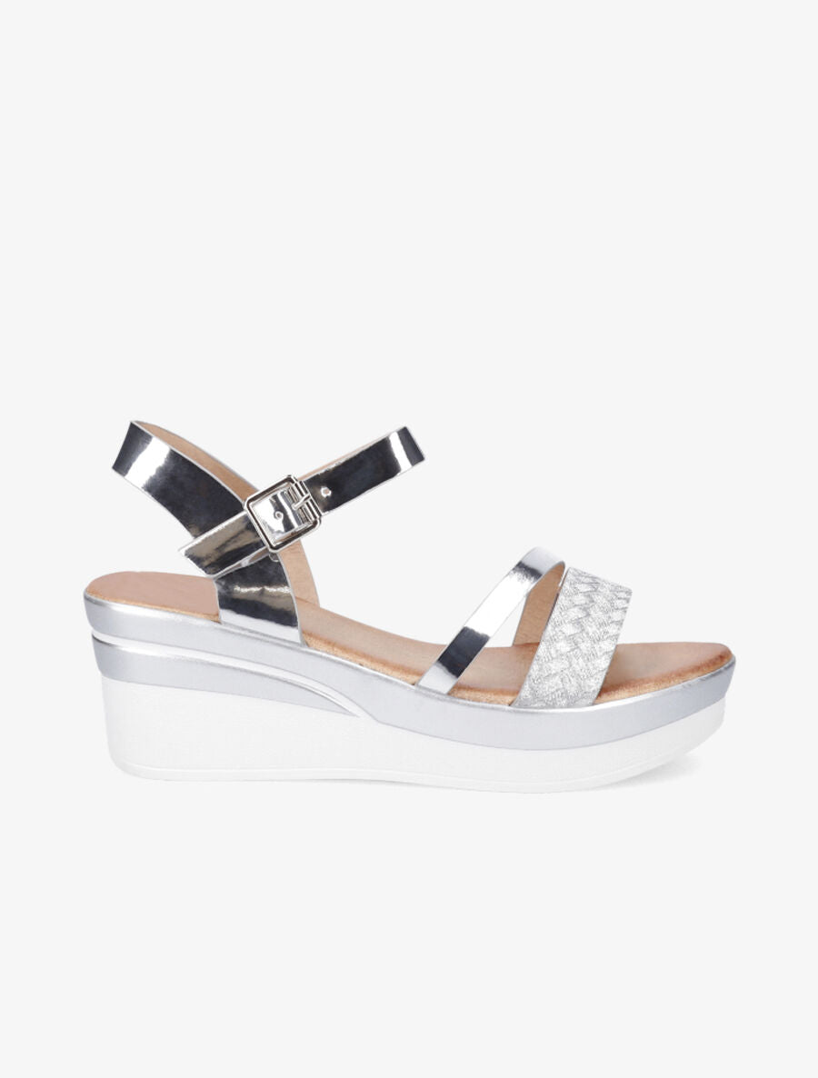 Sandales compensées bride fantaisie à paillettes - Argent - 5