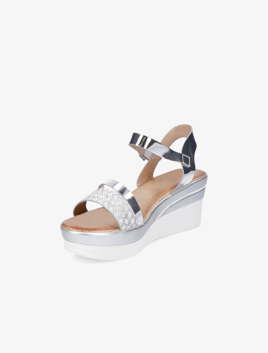 Sandales compensées bride fantaisie à paillettes - Argent - 3
