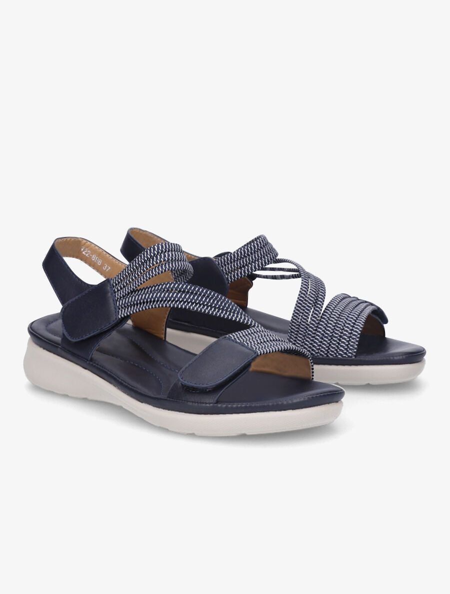 Sandales à scratch et brides élastiquées - Marine - 4
