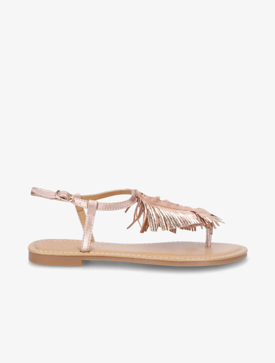 Nu-pieds à franges en simili - Rose gold - 5