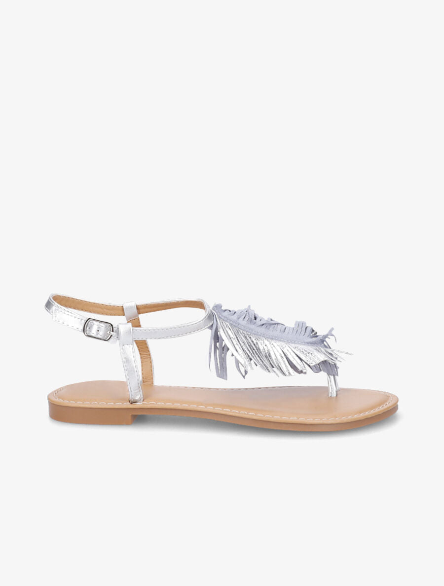 Nu-pieds à franges en simili - Argent - 5