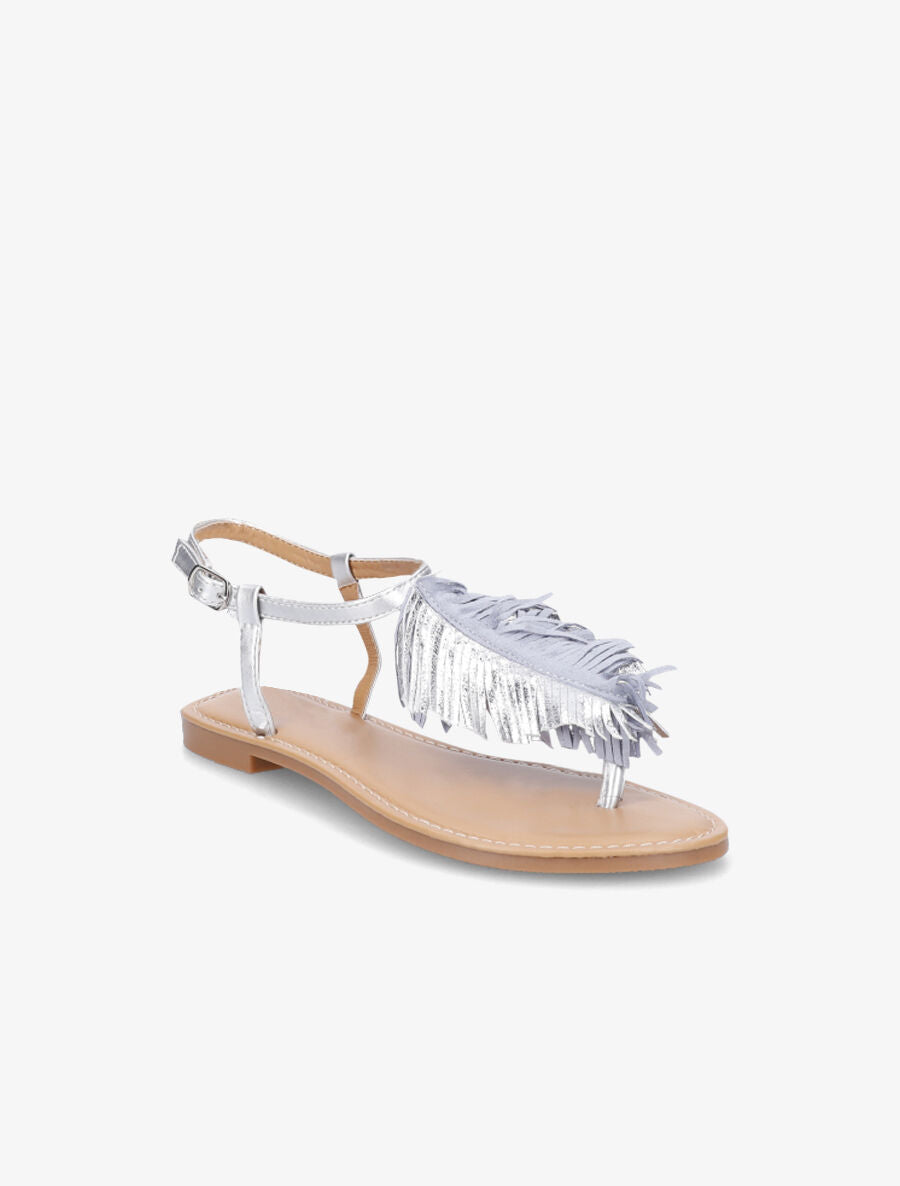 Nu-pieds à franges en simili - Argent - 2
