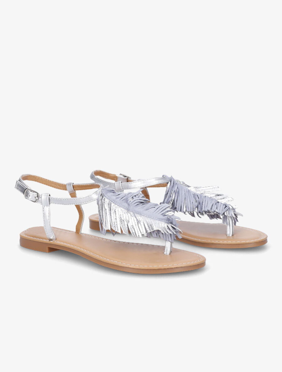 Nu-pieds à franges en simili - Argent - 4