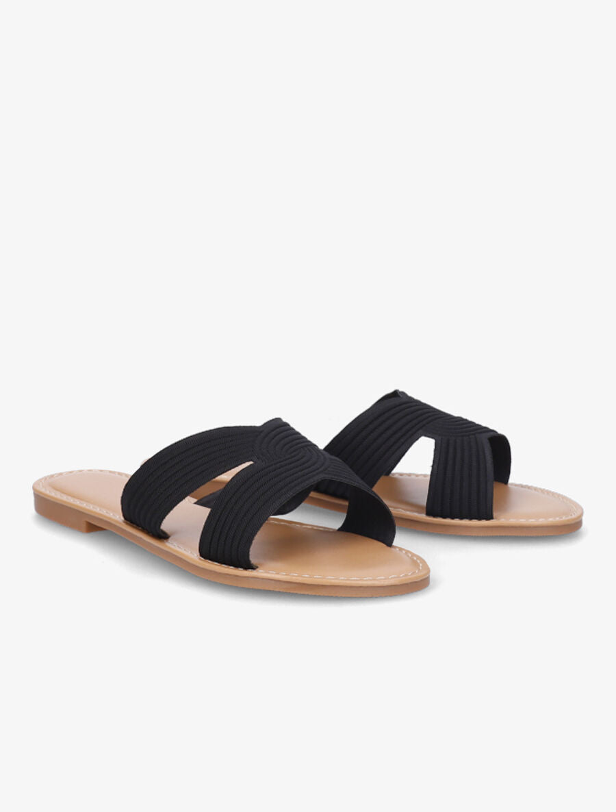 Mules plates en tissu effet torsadé - Noir - 4