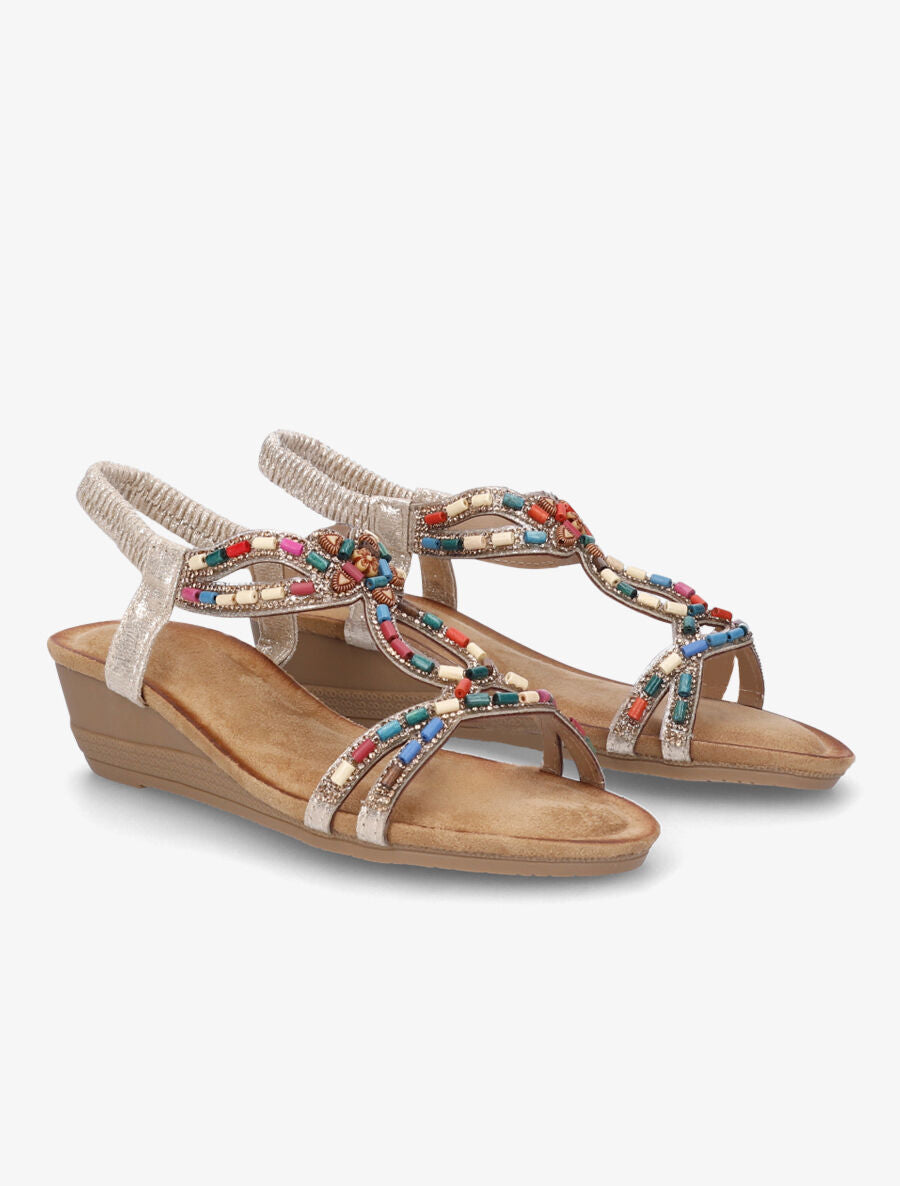 Nu-pieds à brides ornées de strass et perles - Or - 4