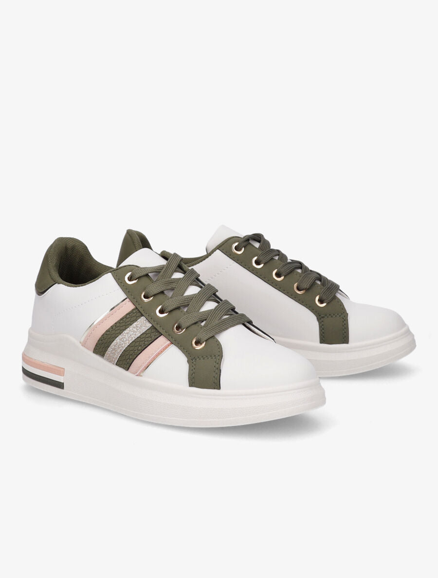 Sneakers en simili à bandes irisées - Kaki - 4