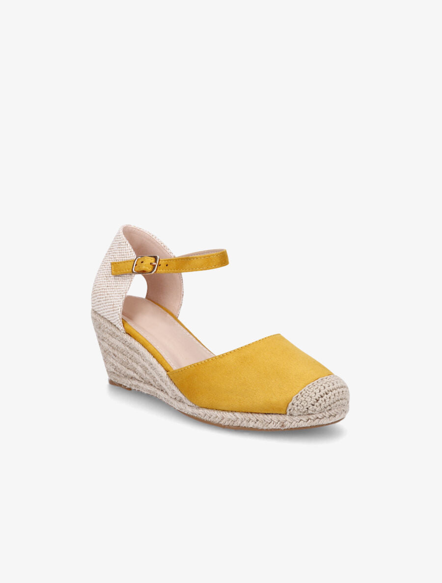 Sandales compensées bi-matière style espadrilles - Jaune moutarde - 2