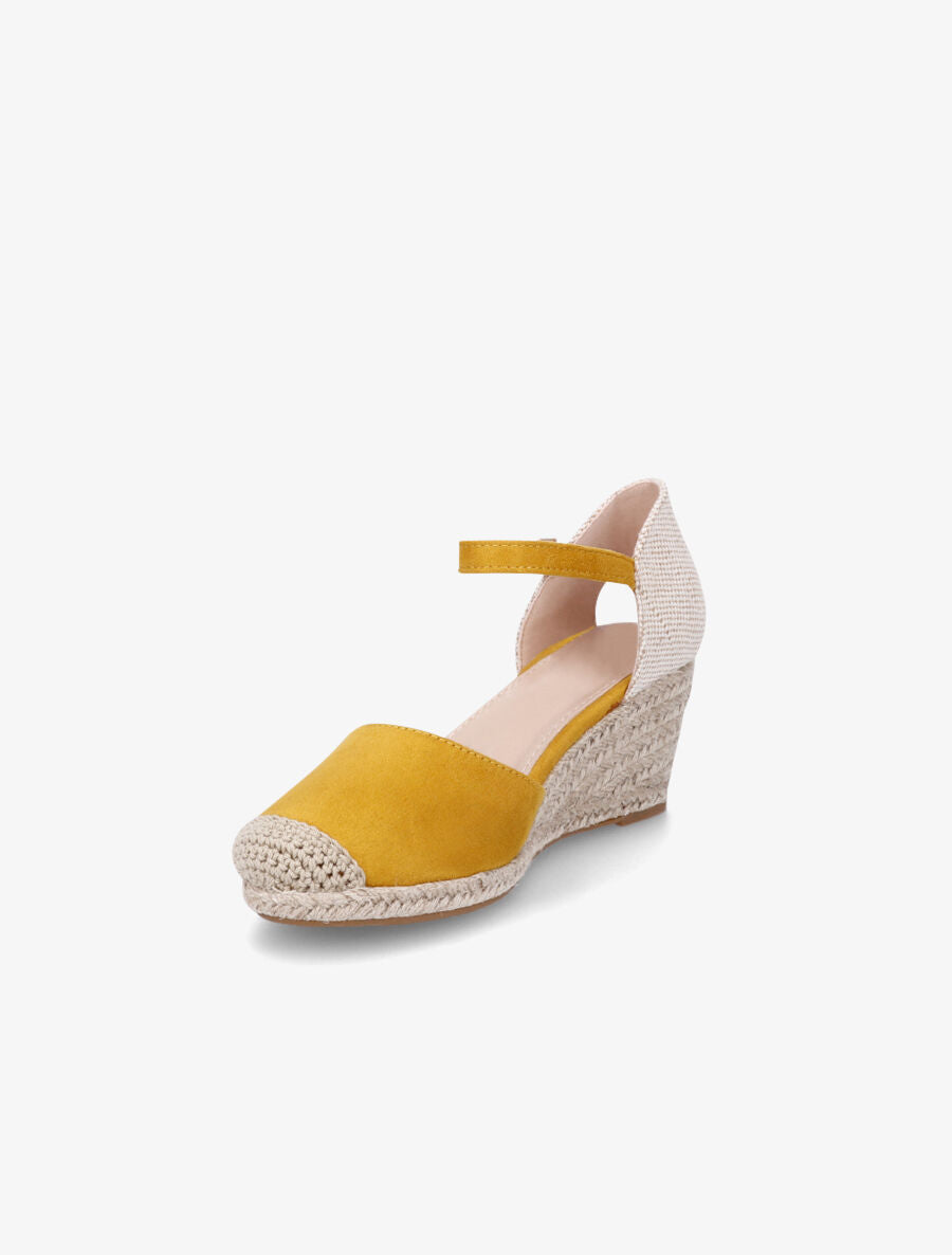 Sandales compensées bi-matière style espadrilles - Jaune moutarde - 3