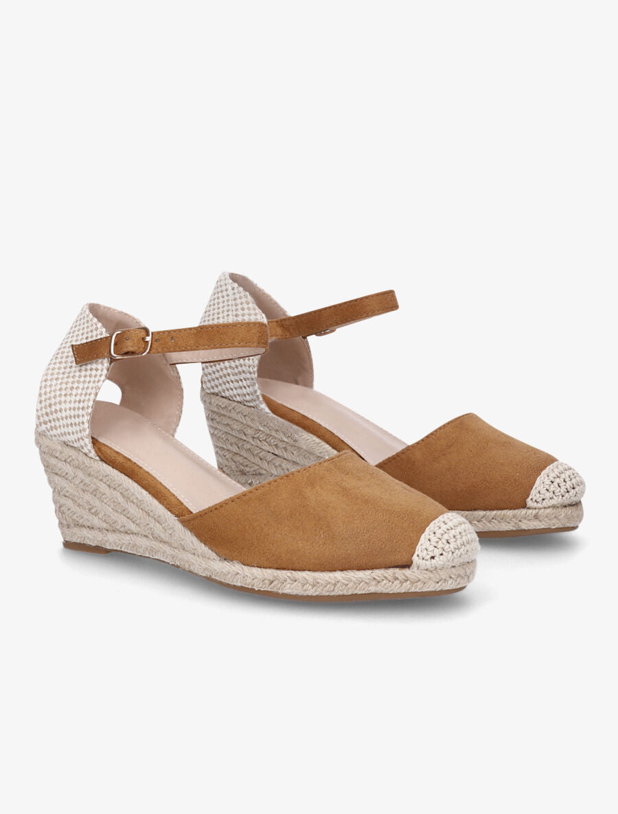 Sandales compensées bi-matière style espadrilles - Camel - 4